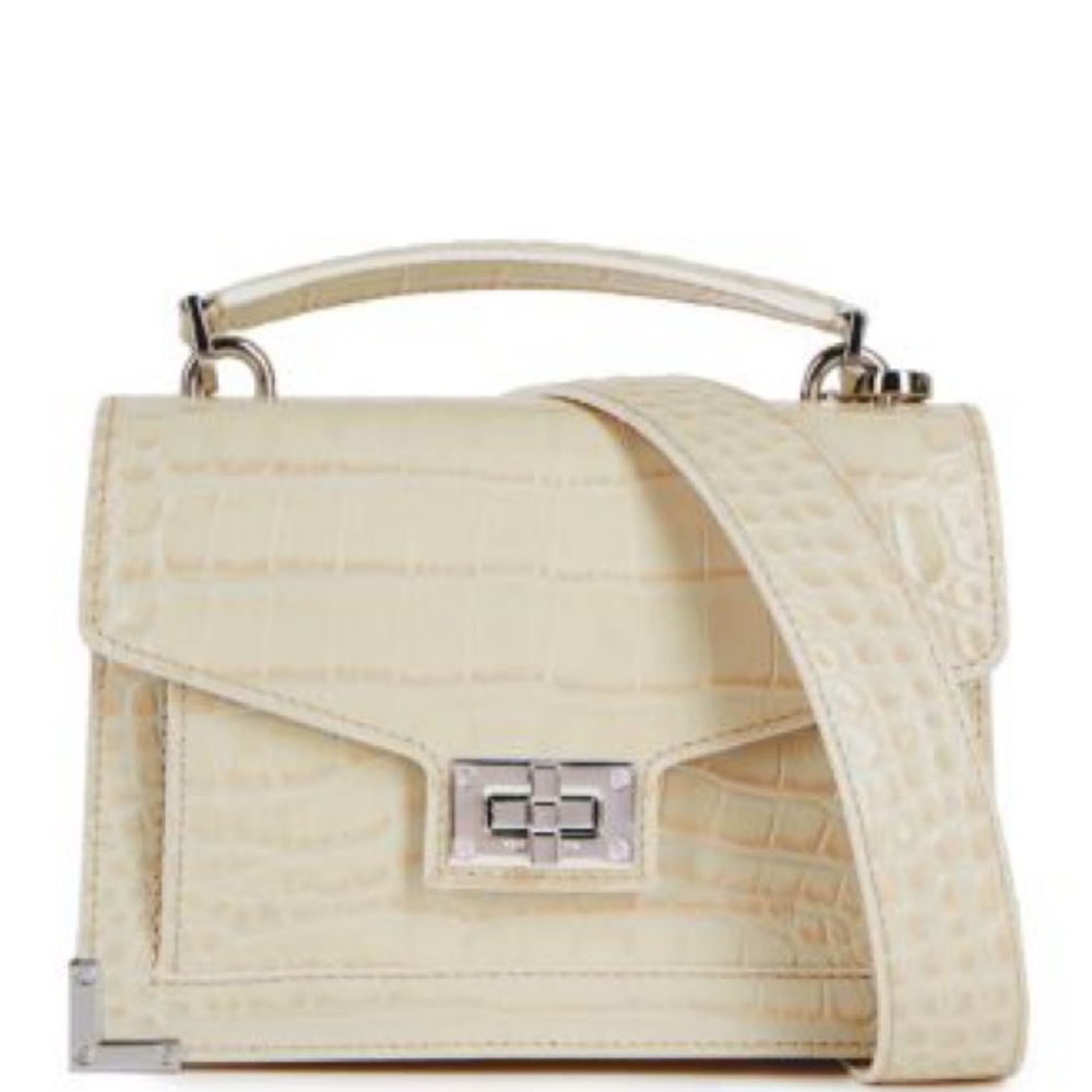 The Kooples Emily Cream Crocodile-Embossed Shoulder Leather Handbag NWT